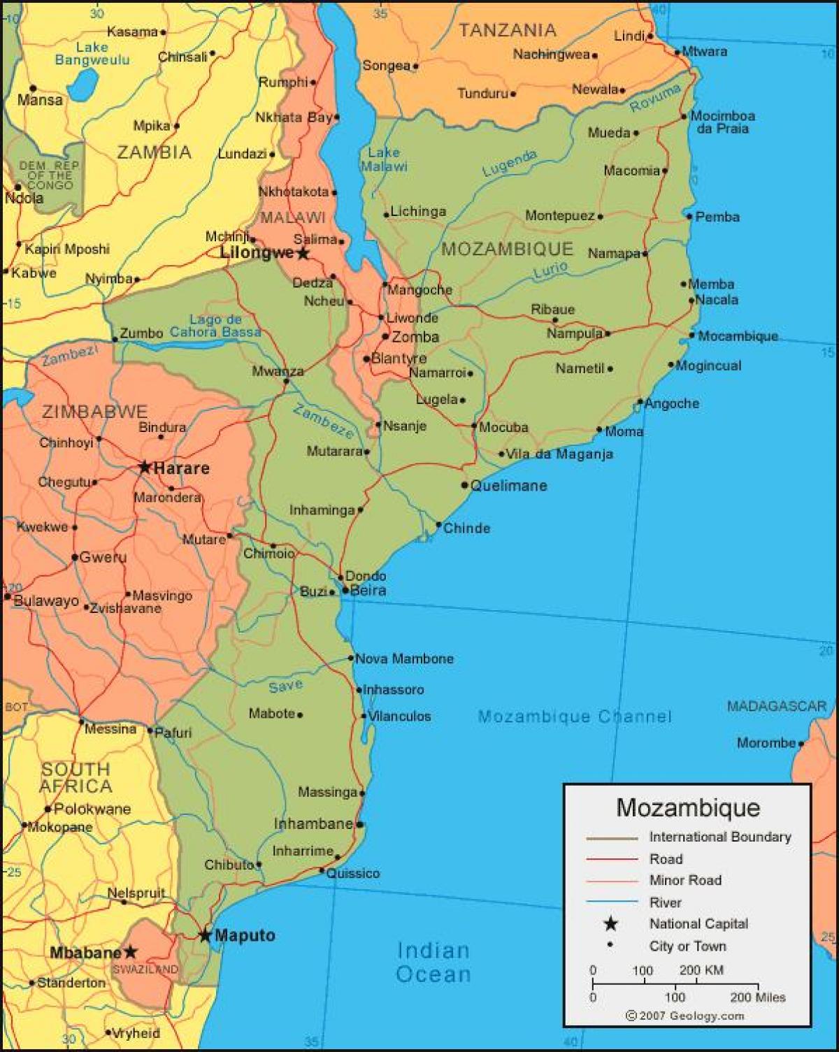 bản đồ của Mozambique bờ biển