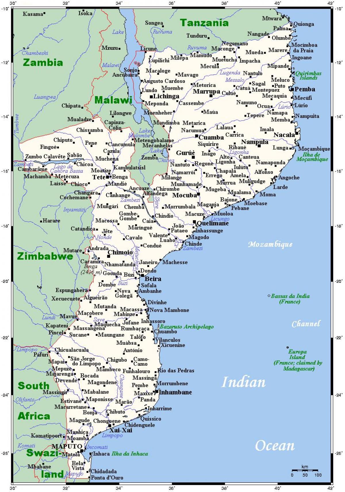 bản đồ của Mozambique thành phố