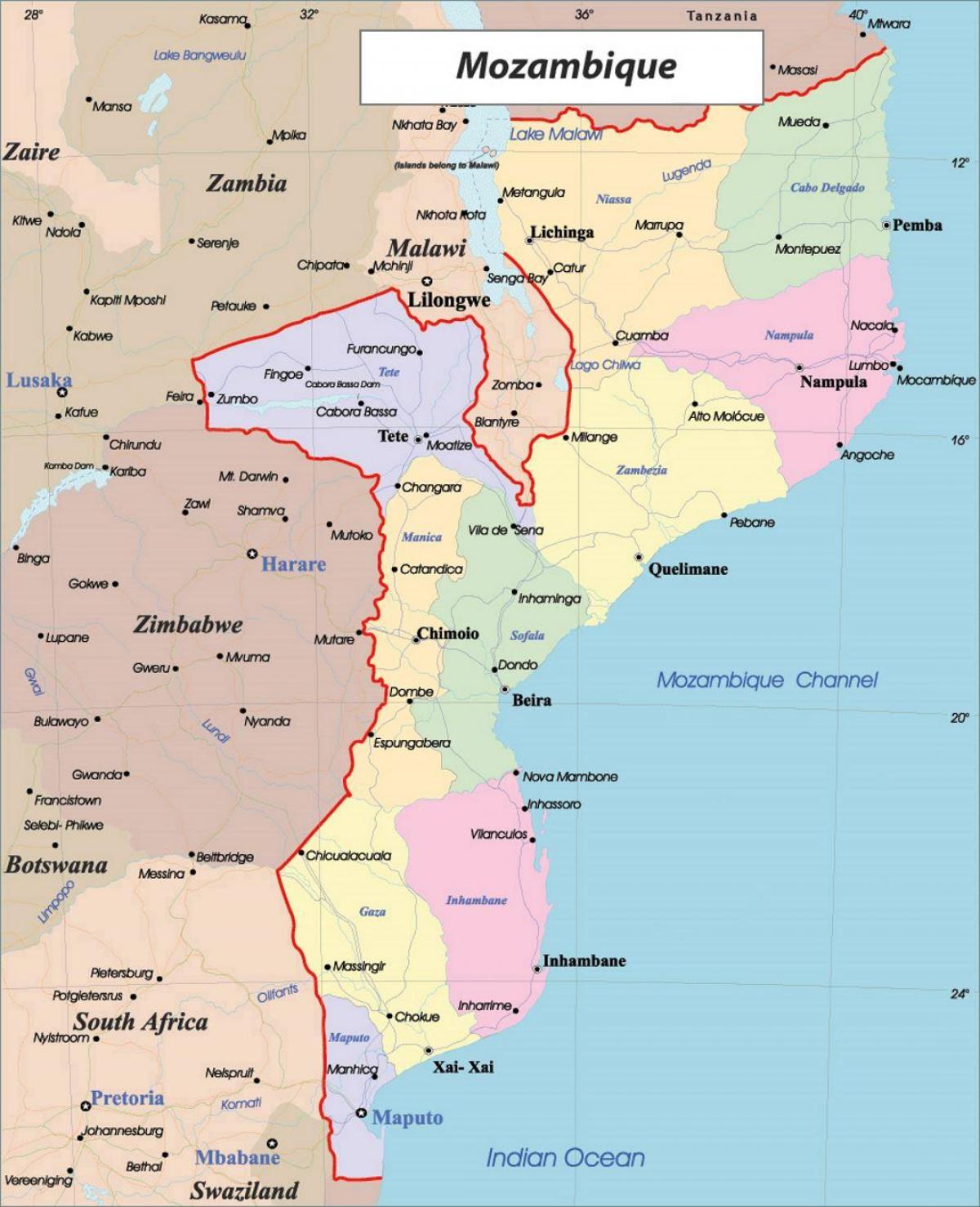 Mozambique bản đồ chính trị