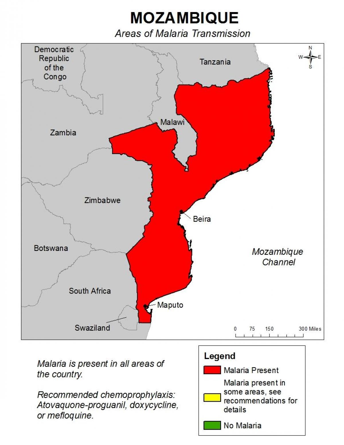 bản đồ của Mozambique sốt rét