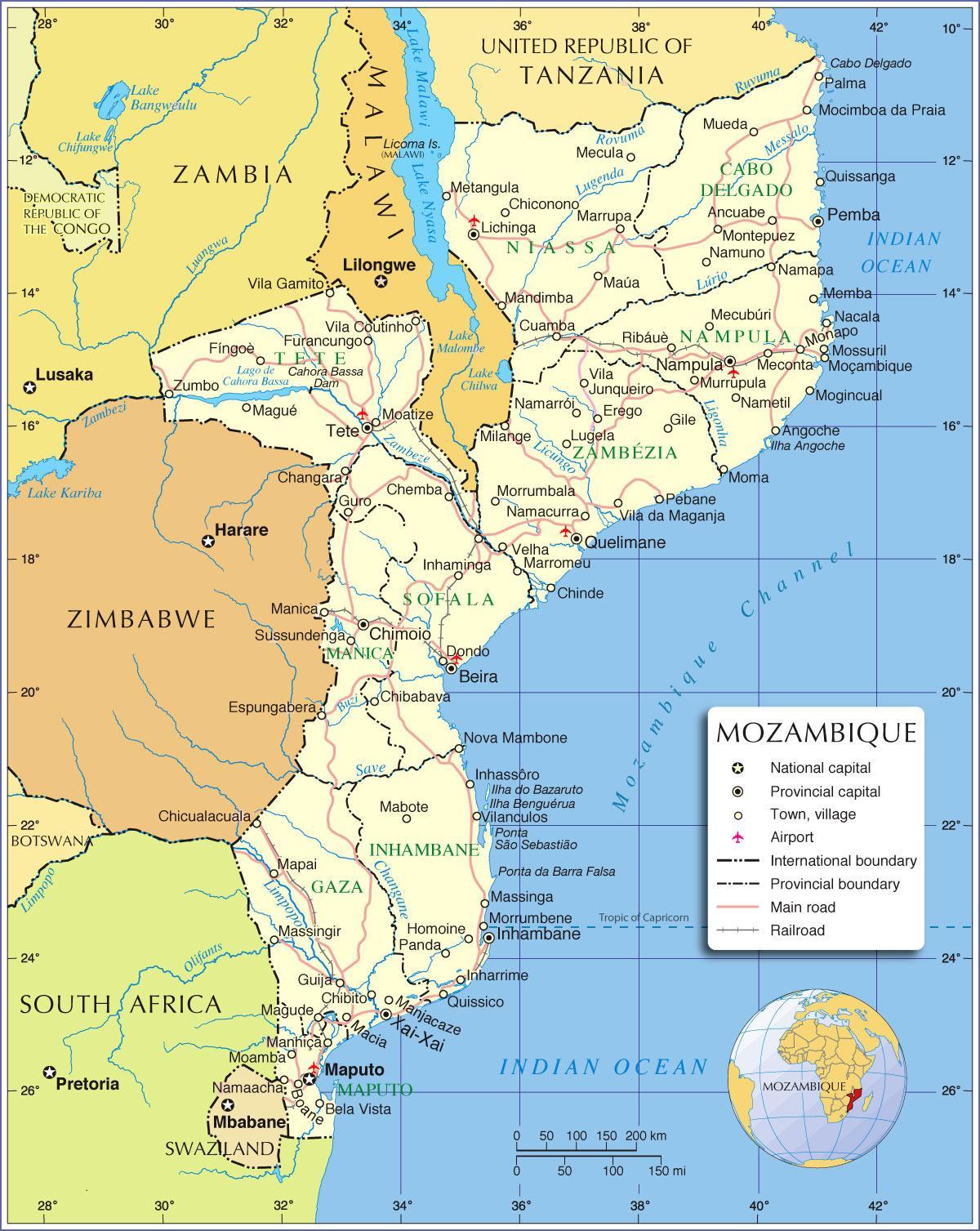 nửa Mozambique bản đồ